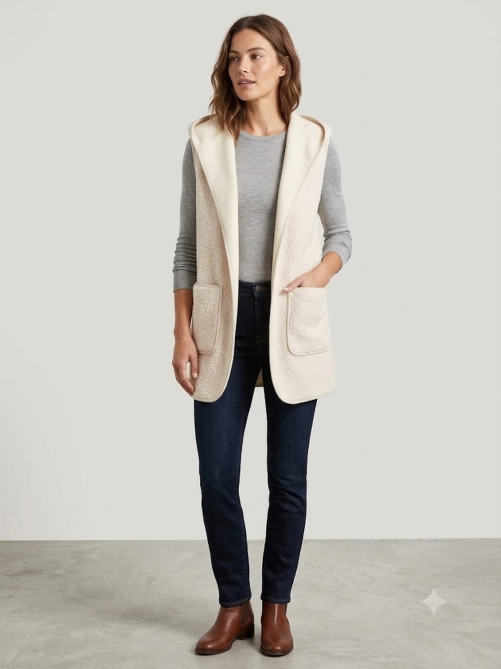 Joie Coxy Cream Hooded Sherpa Hooded Open Front Vest. Size M
